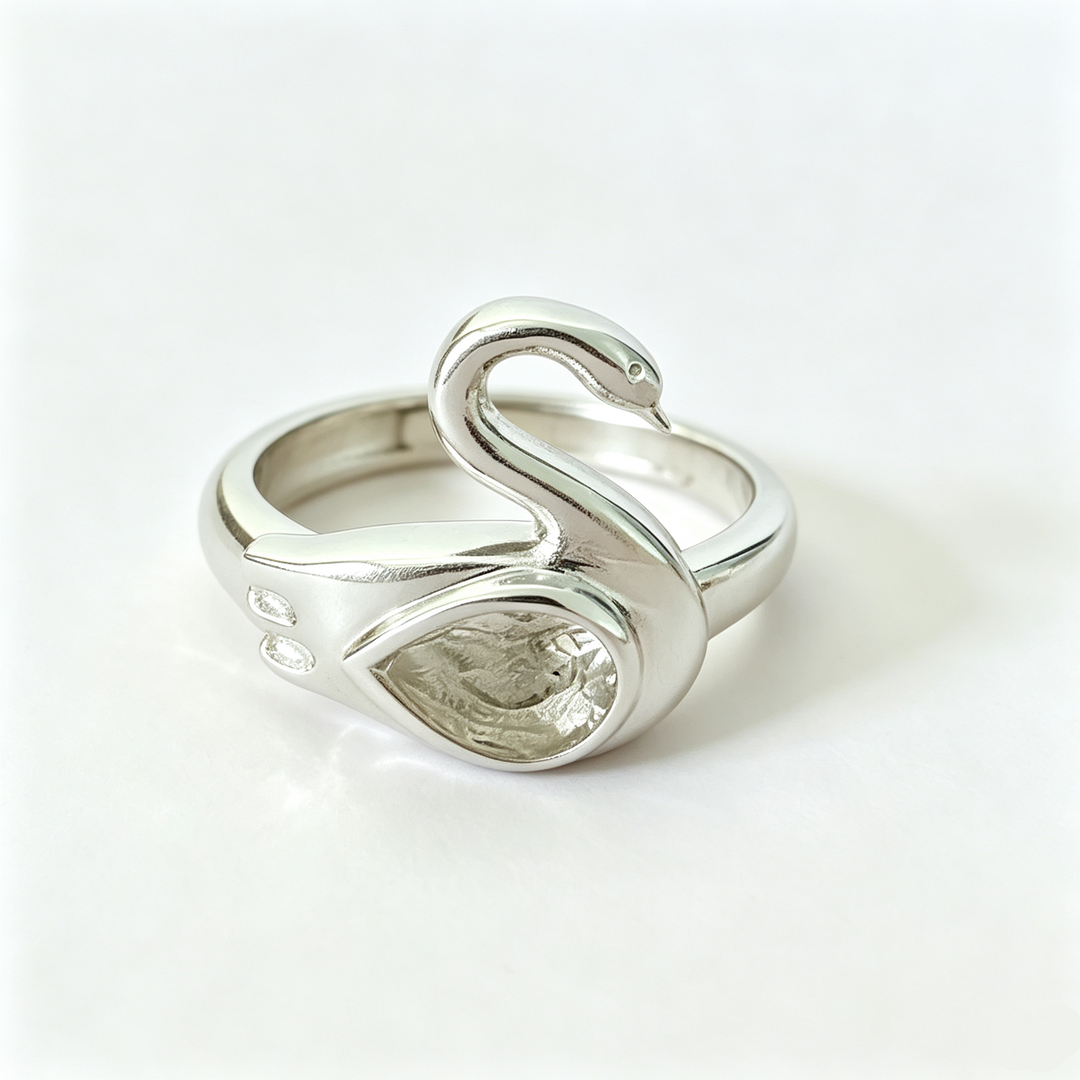 Sparkly Swan Adjustable Open Ring