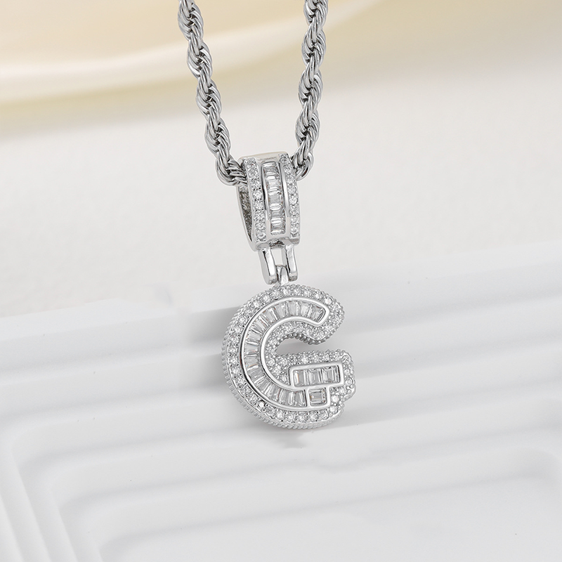 Zircon Letter Pendant Twisted Rope Necklace