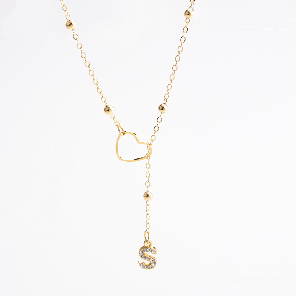Heart Initial Zircon Lariat Necklace for Women