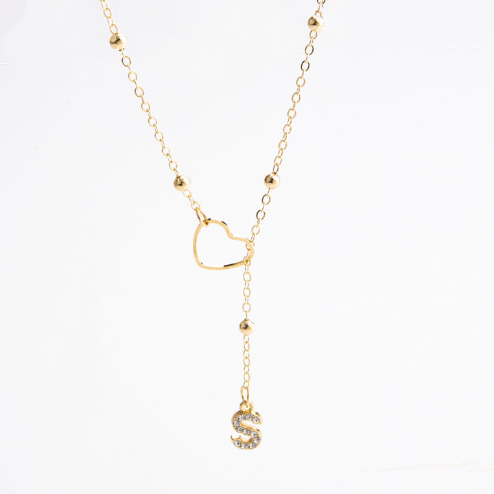 Heart Initial Zircon Lariat Necklace for Women