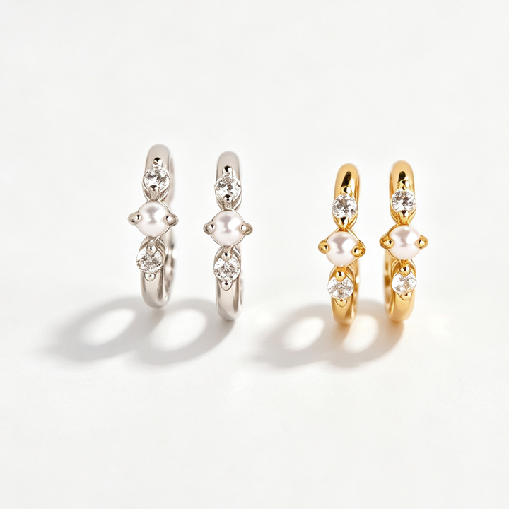 Pearl Zircon Hoop Earrings