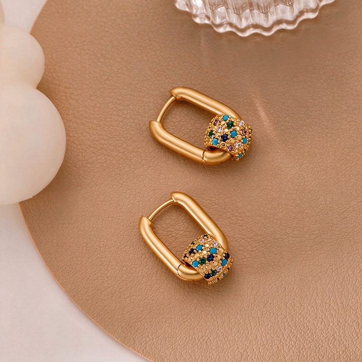Rainbow Pavé Bead Hoop Earrings