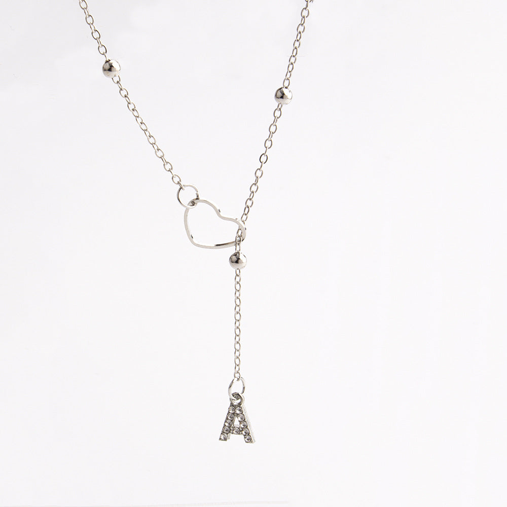 Heart Initial Zircon Lariat Necklace for Women