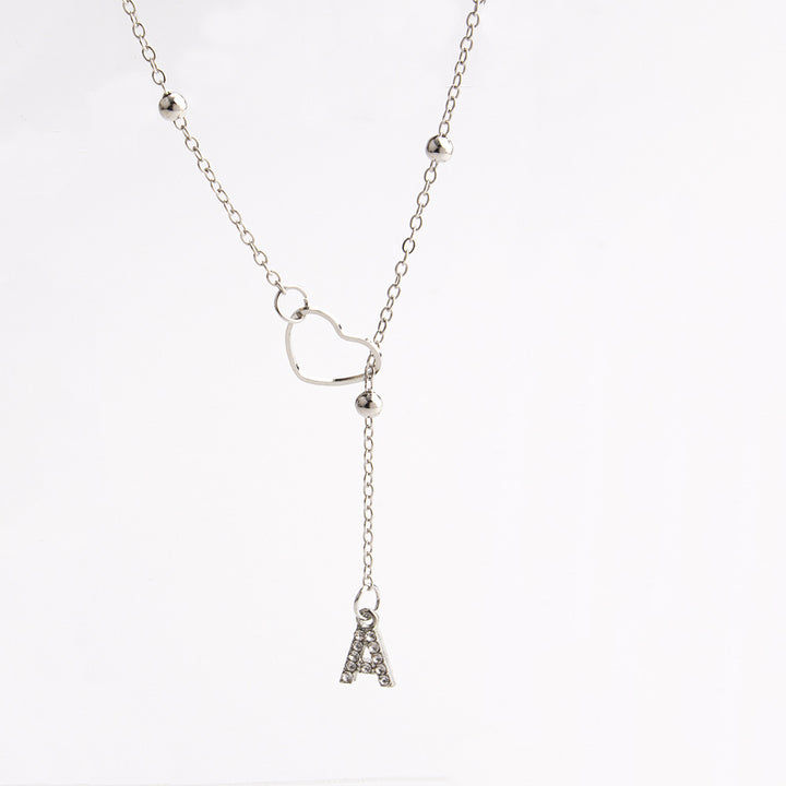 Heart Initial Zircon Lariat Necklace for Women