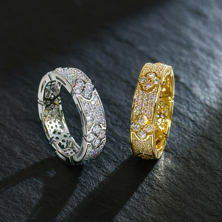 Floral Pave Zircon Eternity Band Ring Occasion Wear