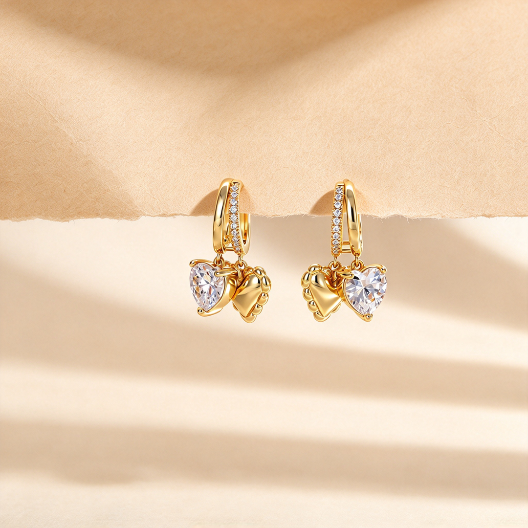 Double Heart Drop Huggie Earrings