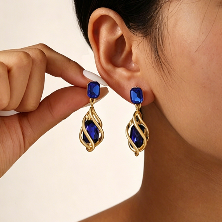 Twisted Square Zirconia Teardrop Earrings