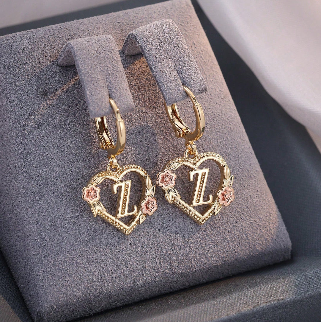 Letter Heart-Shaped Flower Earrings