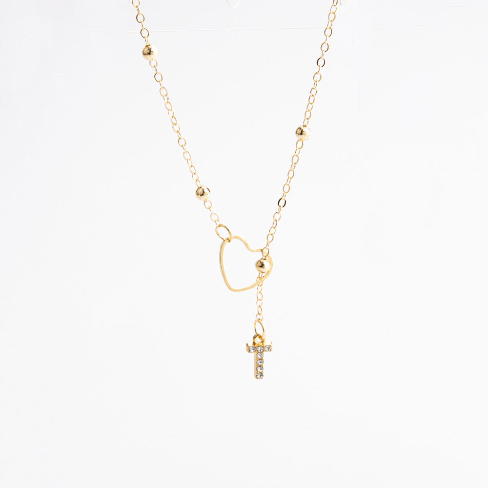 Heart Initial Zircon Lariat Necklace for Women