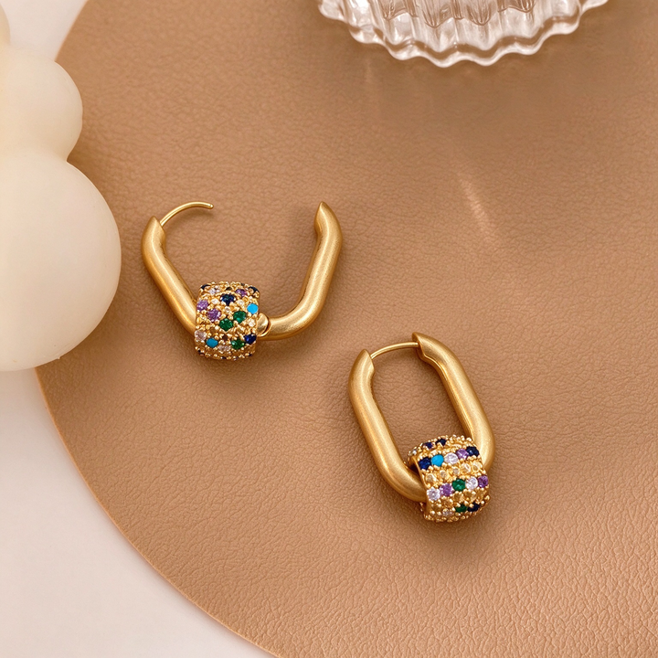Rainbow Pavé Bead Hoop Earrings