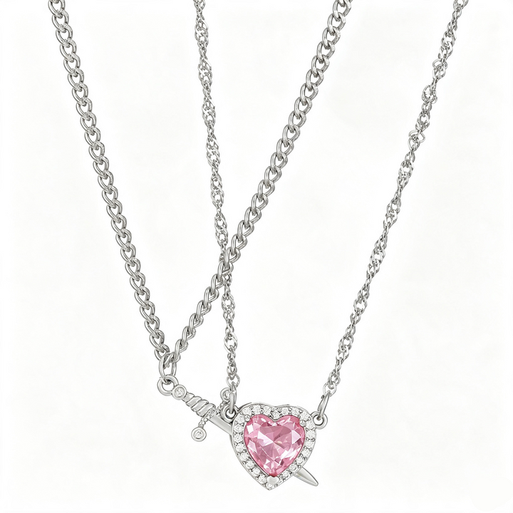 Valentine Gift Heart Dagger Zircon Necklace