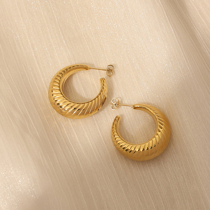 Sculpted Ribbed C Hoop Earrings