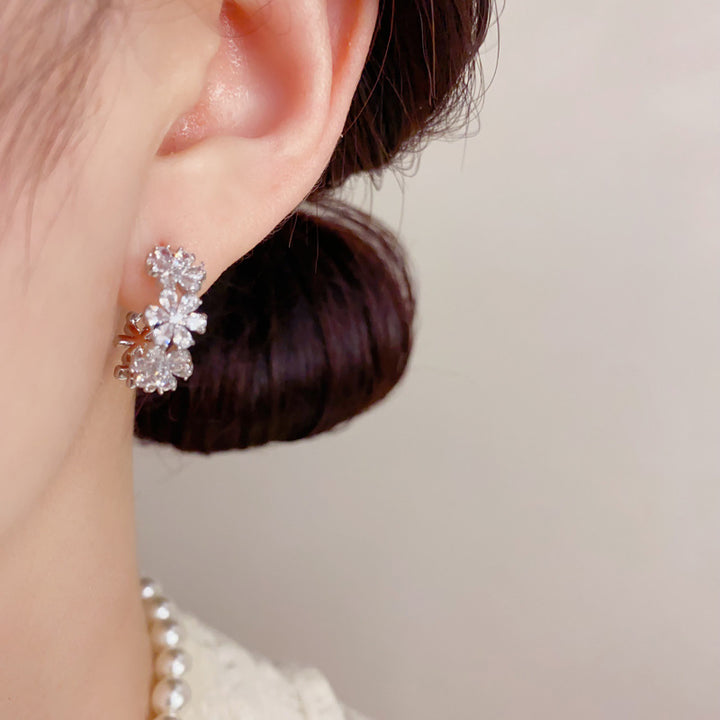 Floral Zircon Huggie Hoop Earrings for Women