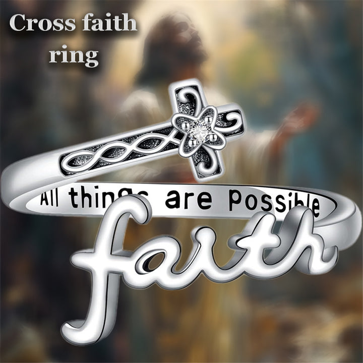 Adjustable Opening Ring with Cross of Faith