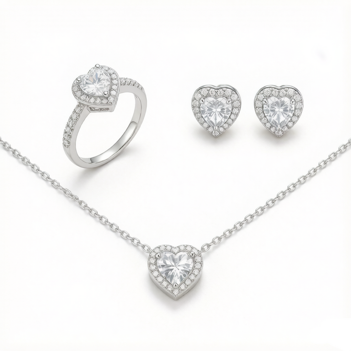 Halo Heart Zircon Matching Three Piece Jewelry Set