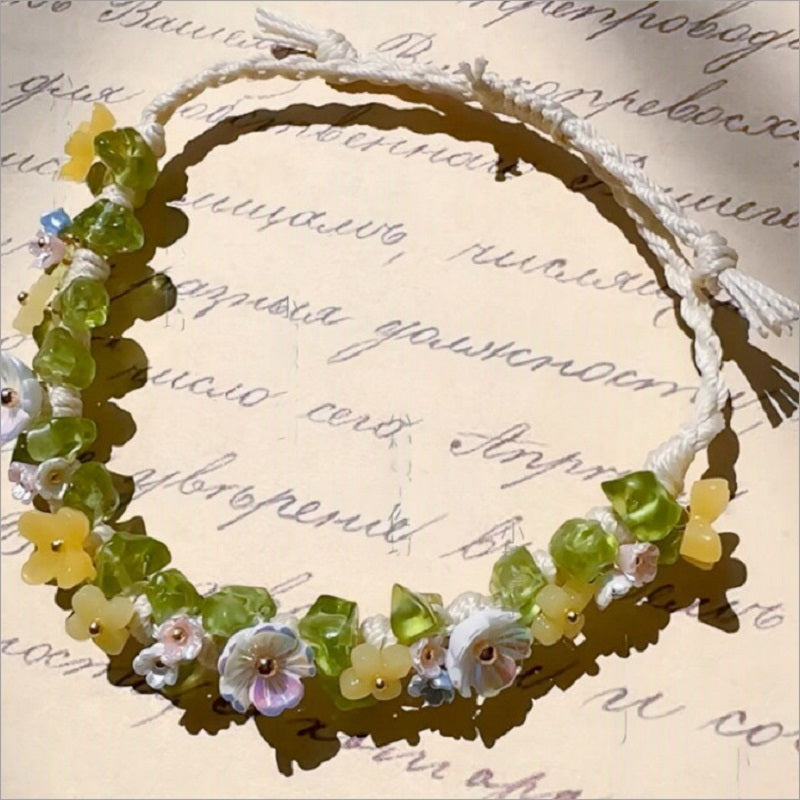 Handwoven Floral Crystal Bracelet