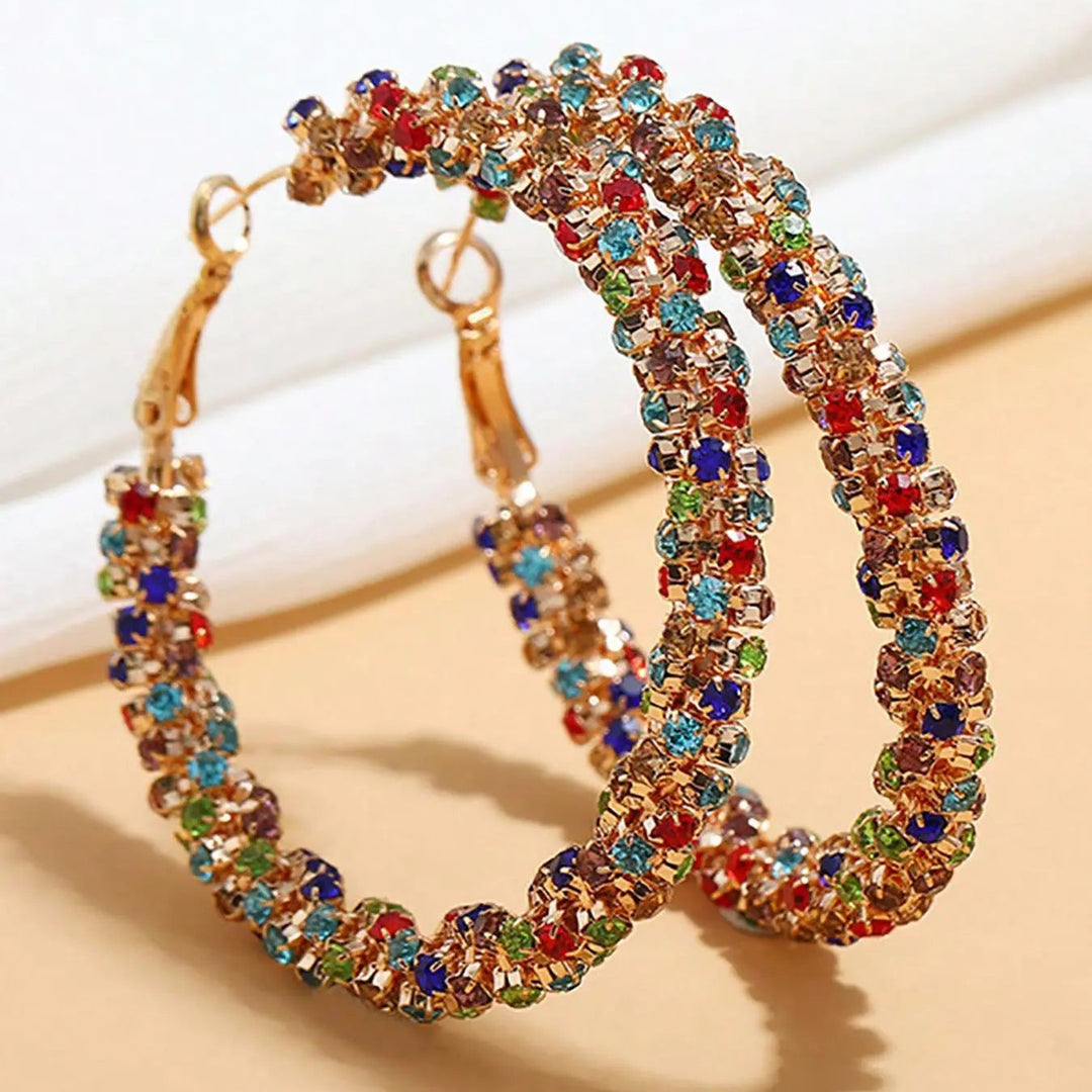 Sparkly Multi Color Gem Big Hoop Earrings