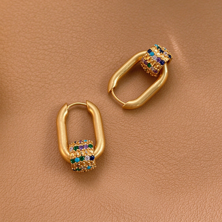 Rainbow Pavé Bead Hoop Earrings