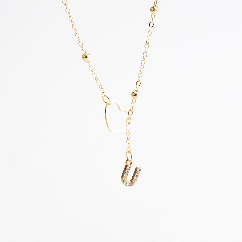 Heart Initial Zircon Lariat Necklace for Women