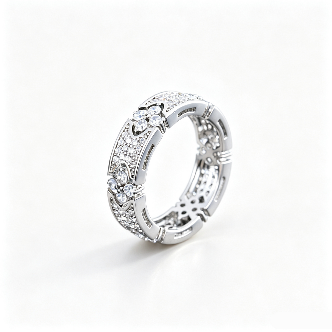 Floral Pave Zircon Eternity Band Ring Occasion Wear