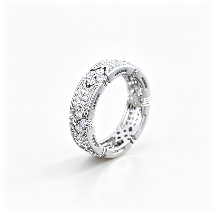 Floral Pave Zircon Eternity Band Ring Occasion Wear