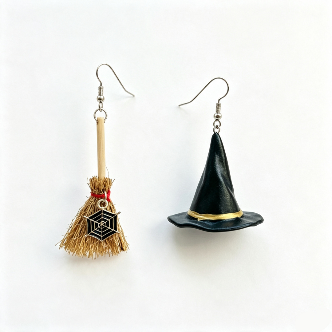 Witch Hat Broom Dangle Earrings