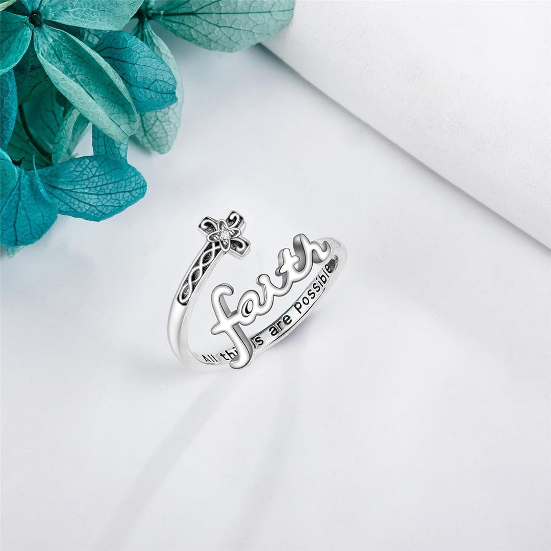 Adjustable Opening Ring with Cross of Faith