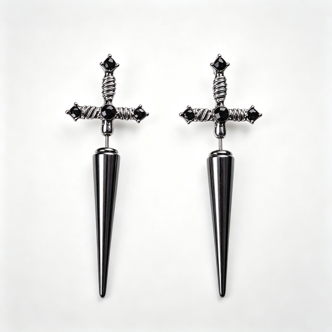 Dagger Cross Zircon Ear Studs