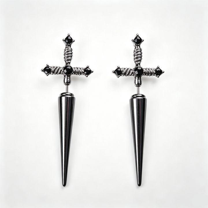 Dagger Cross Zircon Ear Studs