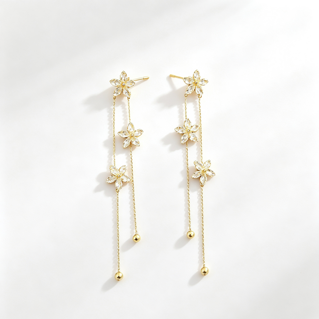 Long Zircon Tassel Earrings