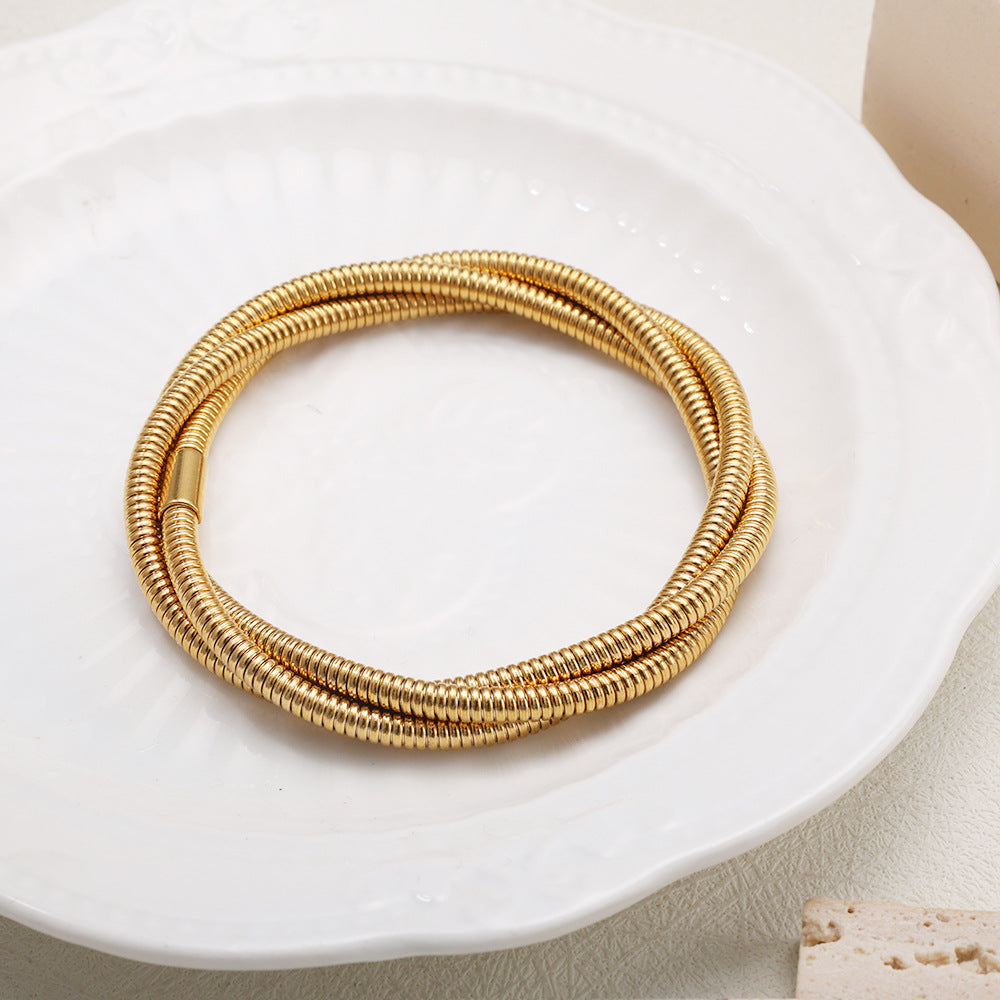 Gold Triple Wrap Coil Bracelet