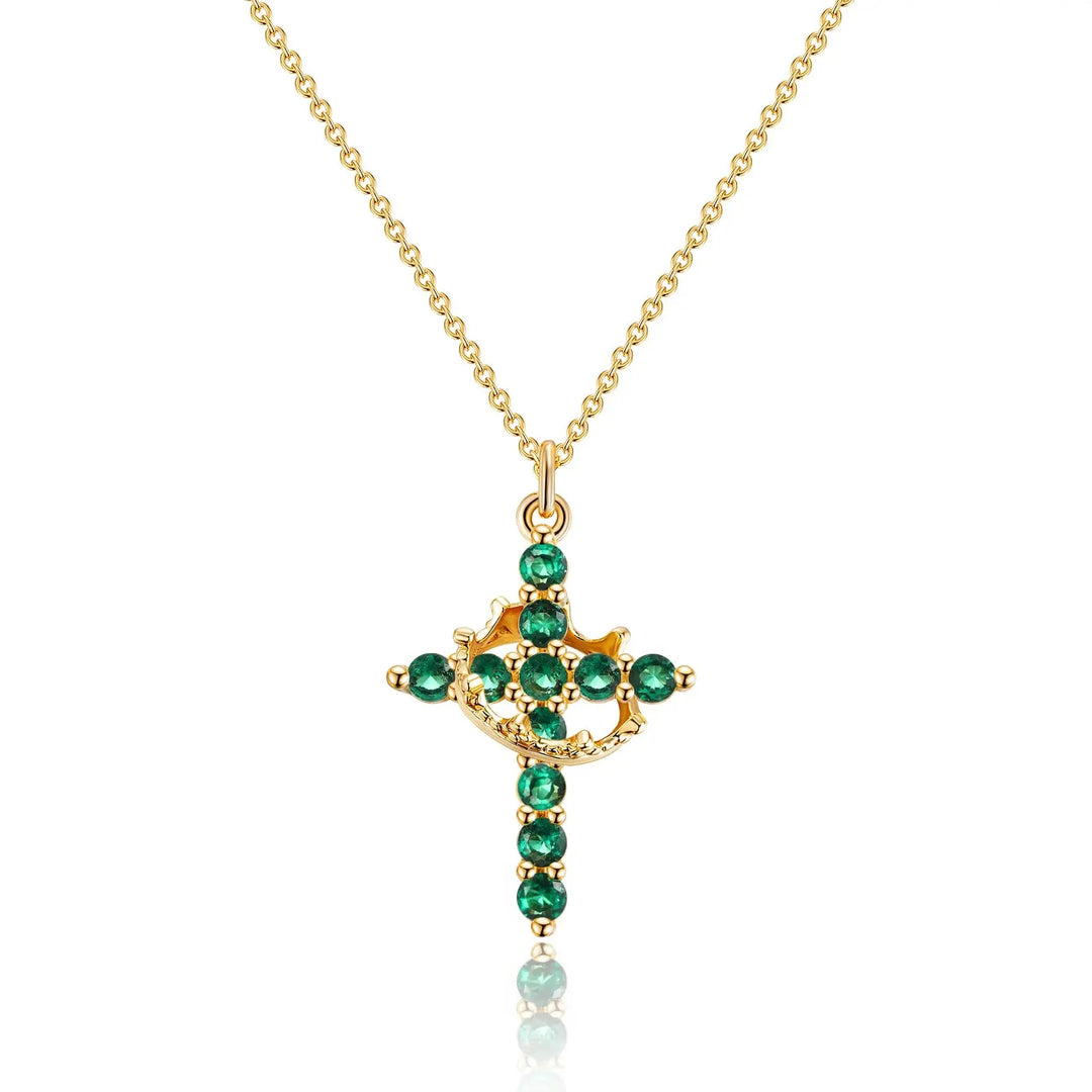 Birthstone Crown Cross Pendant Daily Necklace
