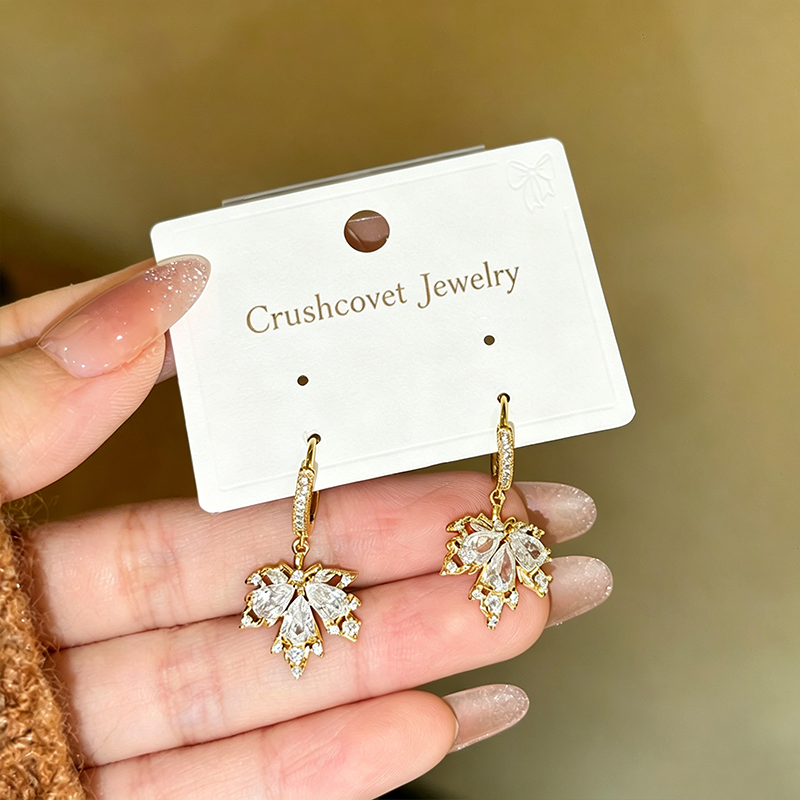Maple Zircon Huggie Drop Earrings Fall Daily Wear