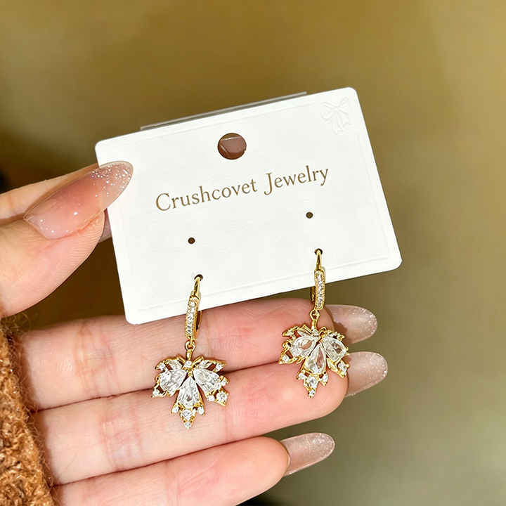 Maple Zircon Huggie Drop Earrings Fall Daily Wear