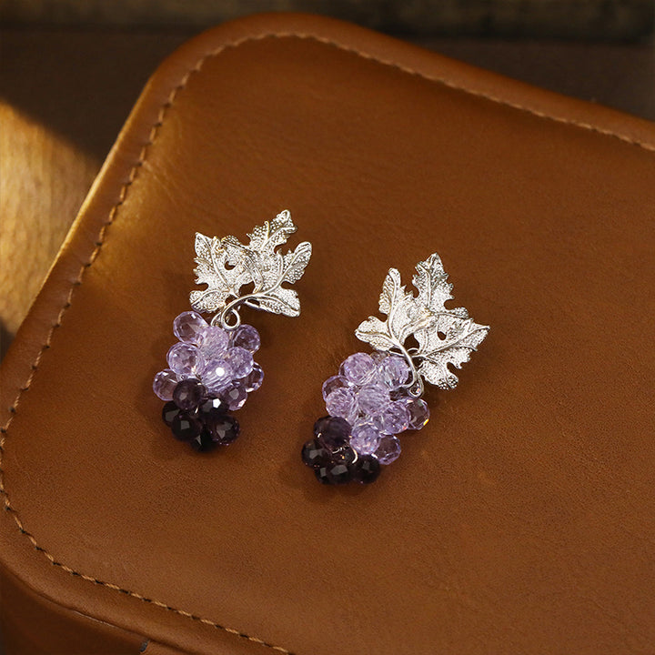 Purple Grape Cluster Drop Earrings