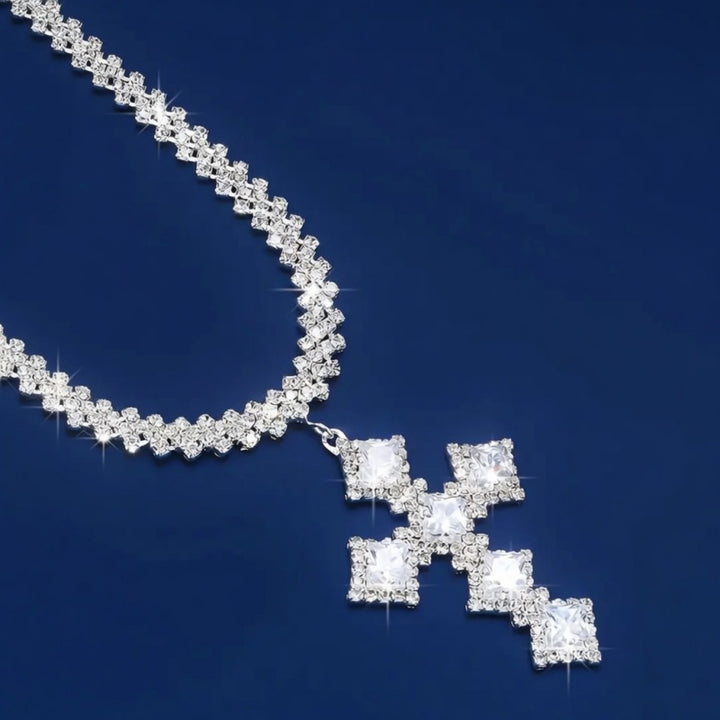 Rhinestone Cross Necklace Statement Jewelry