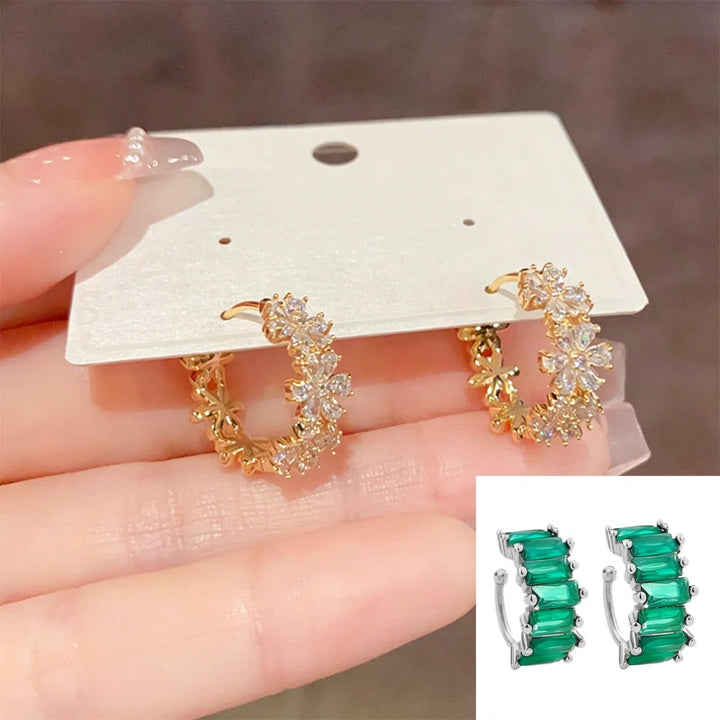 Floral Zircon Huggie Hoop Earrings for Women