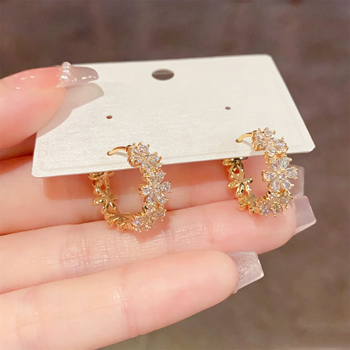 Floral Zircon Huggie Hoop Earrings for Women