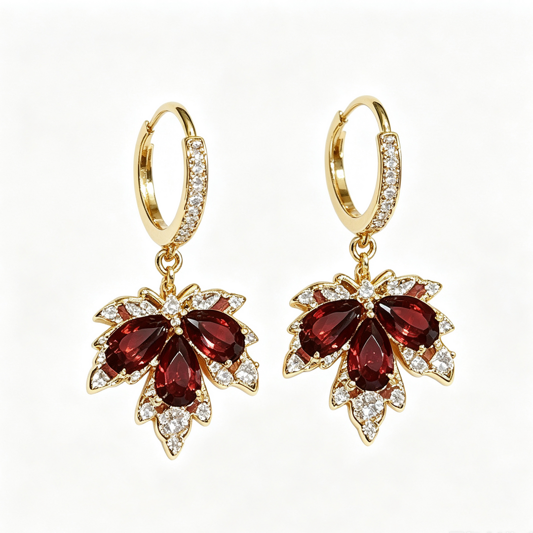 Maple Zircon Huggie Drop Earrings Fall Daily Wear
