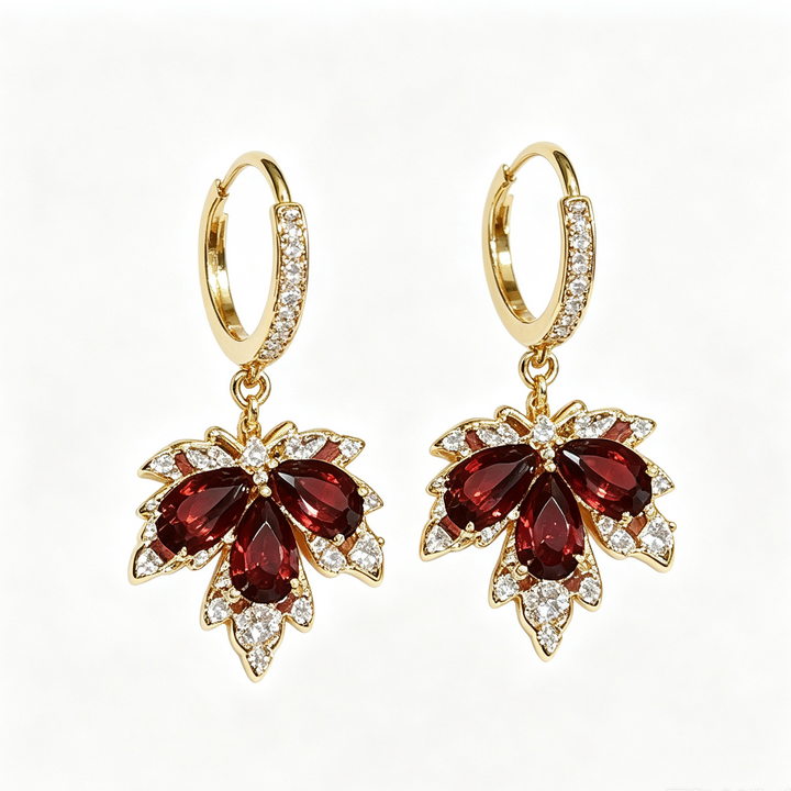 Maple Zircon Huggie Drop Earrings Fall Daily Wear