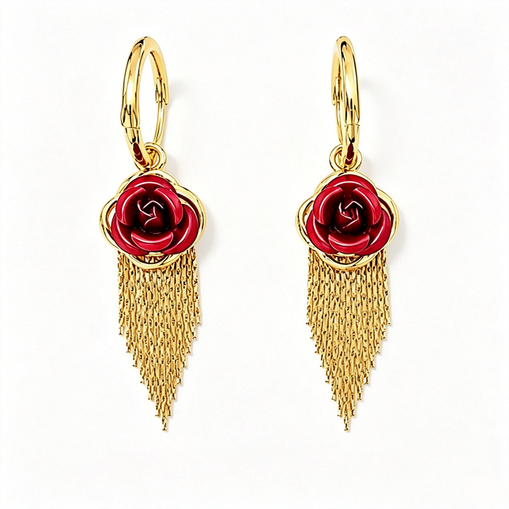 Rose Tassel Huggie Drop Earrings