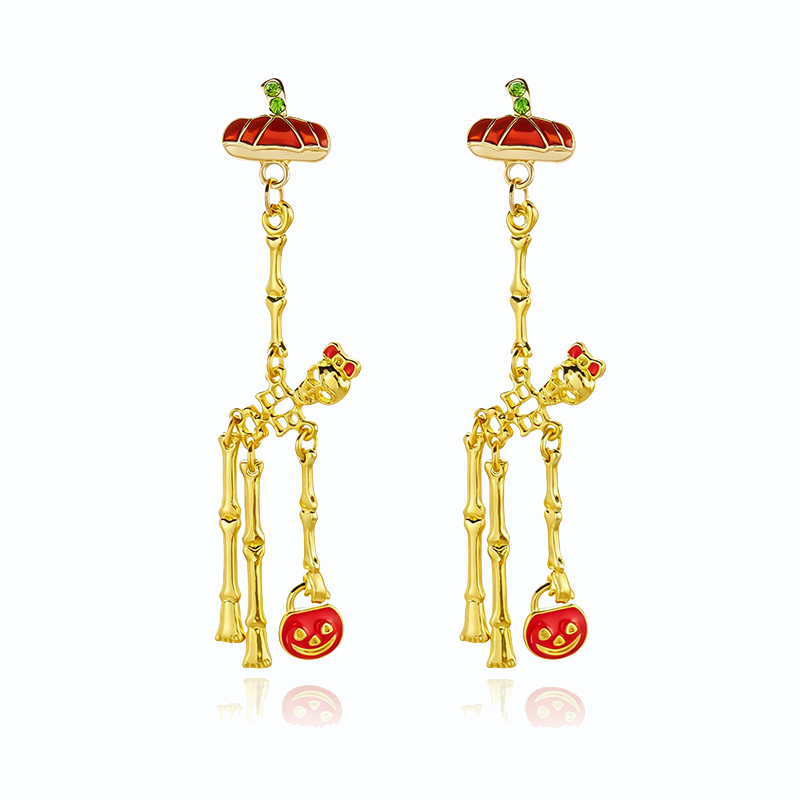 Skeleton Pumpkin Drop Halloween Earrings