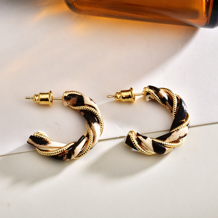 Leather Cord Wrapped C Shape Hoop Earrings