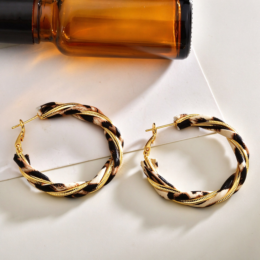 Leopard Print Twisted Hoop Earrings