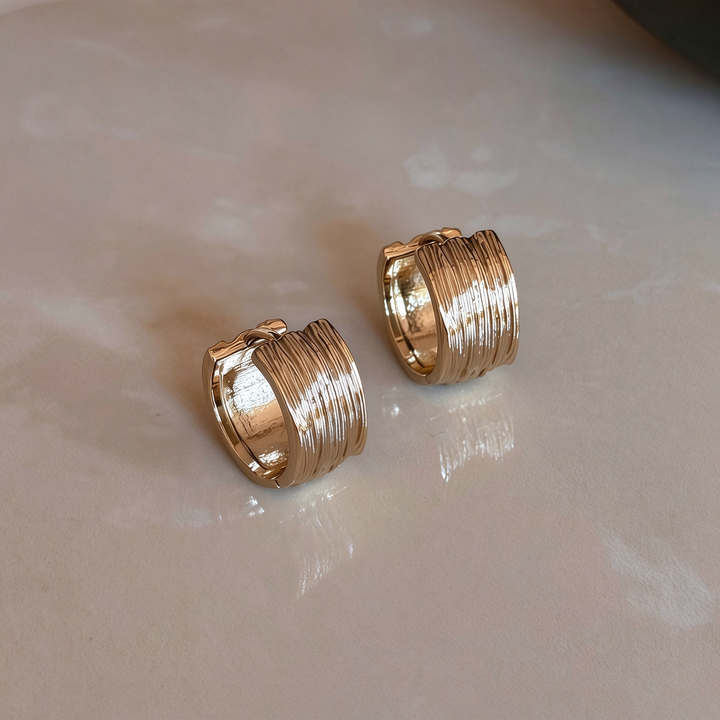 Layered Ribbed Gold Huggie Hoop Earrings