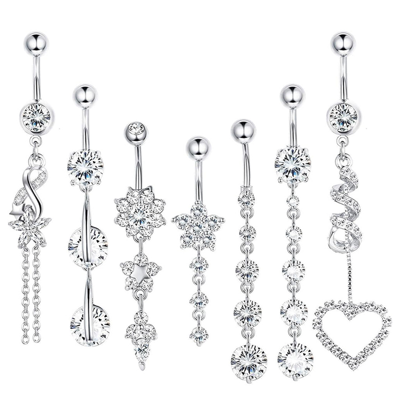 Floral Heart Rhinestone Belly Button Ring Women Body Piercing Jewelry