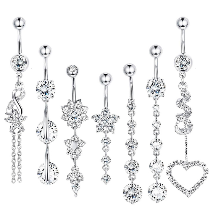 Floral Heart Rhinestone Belly Button Ring Women Body Piercing Jewelry
