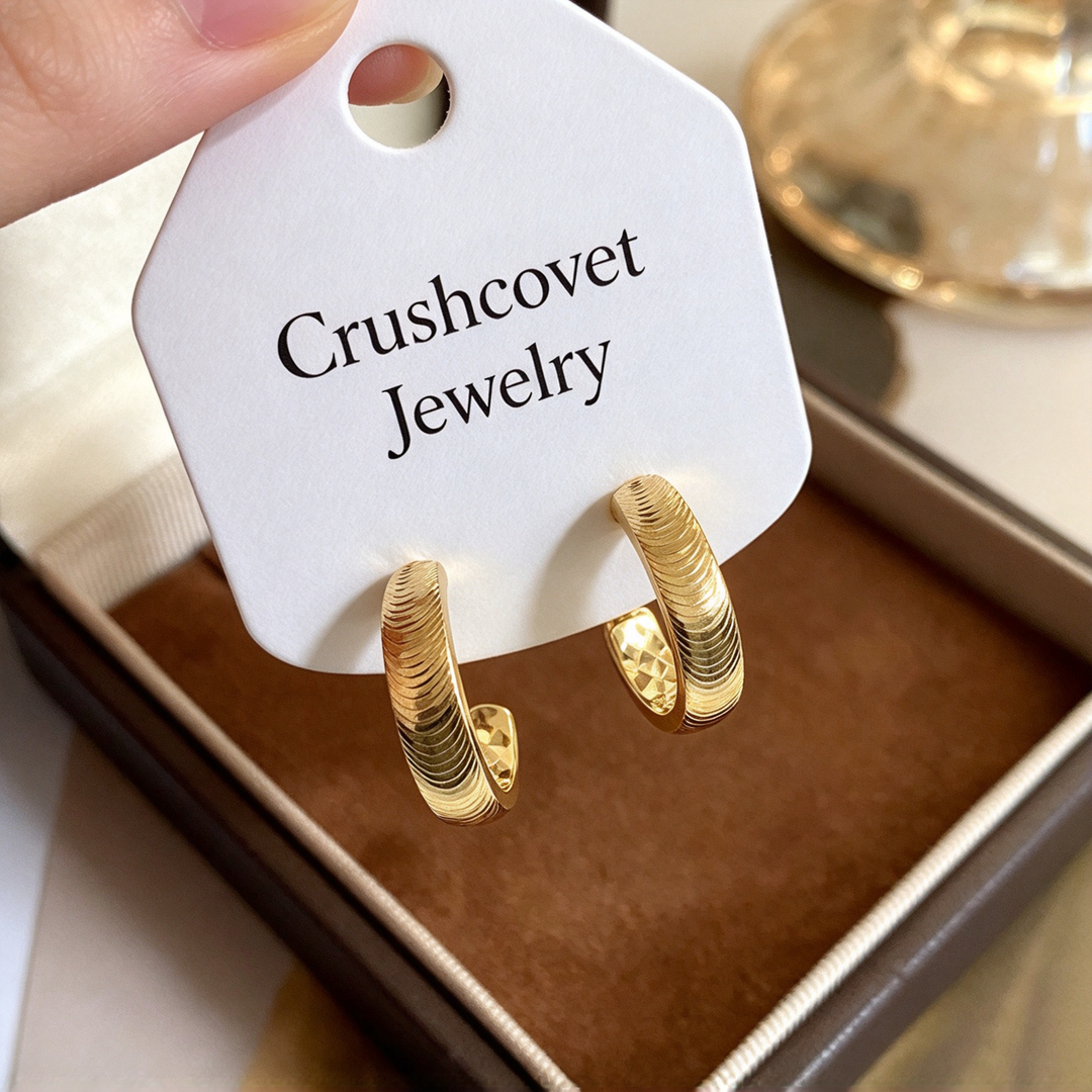 Textured Gold Everyday Hoop Earrings