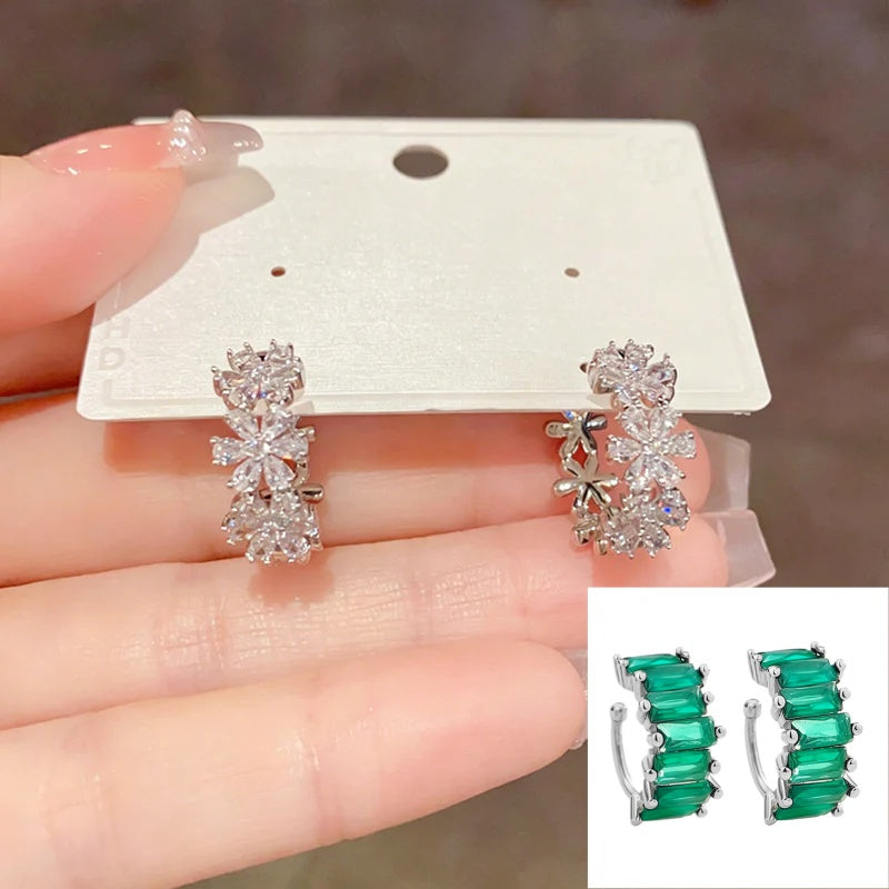 Floral Zircon Huggie Hoop Earrings for Women