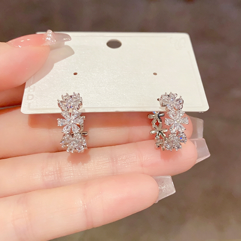Floral Zircon Huggie Hoop Earrings for Women